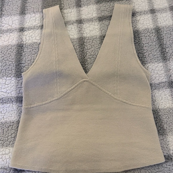 Beige Ribbed Knit Sleeveless Top - Picture 1 of 3